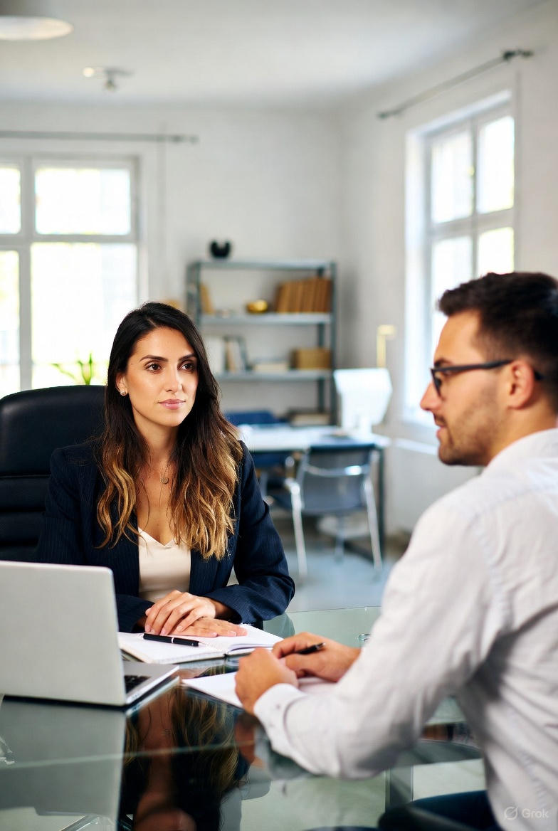 Ein Gespräch zwischen zwei Menschen zum Thema Webdesign und Digitalisierung