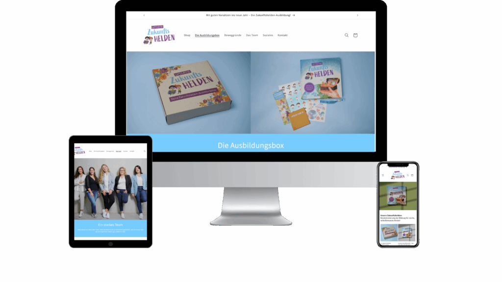 Eine Referenz der Seite Zukunftshelden im Format Handy, Tablet und Desktop